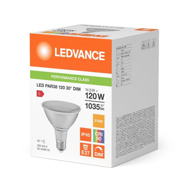 Ledvance E27 PAR38 Reflektor 30° 15,2W wie 120W dimmbarer Strahler warmweißes Licht 2700K IP65 mit Feuchtigkeitsschutz und hoher Farbwiedergabe 90Ra